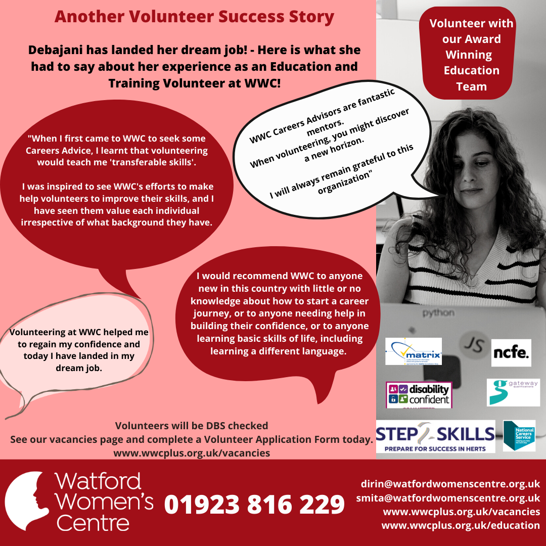 Another Volunteer Success Story! One of our amazing volunteers has landed her dream job! She learnt essential skills and experience, and was supported throughout her journey. Join our team, and create your own success story! Complete a Volunteer Application Form today. Volunteers will be DBS checked
